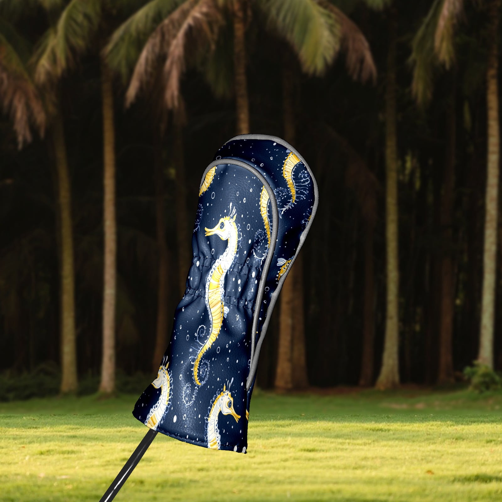 Golf Club Covers PU Leather Waterproof Head Covers for Fairway Woods Hybrids Golden Seahorse
