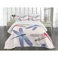 thumbnail image 3 of Ambesonne Animal Art Quilted Bedspread Set 3 Pcs, Dragonfly Wings Art, King Size, Pink Blue, 3 of 5