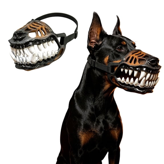 Dog Hell Muzzle Scary Natural Latex Costume Mask with Lifelike Teeth Adjustable Straps for Halloween Party Cosplay Trick or Treat(A,Size M)