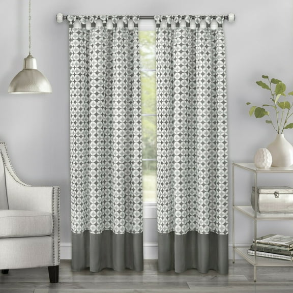 2 Pack: Modern Chic Geometric Tab Top Window Curtain Panels - Gray, 84 in. Long