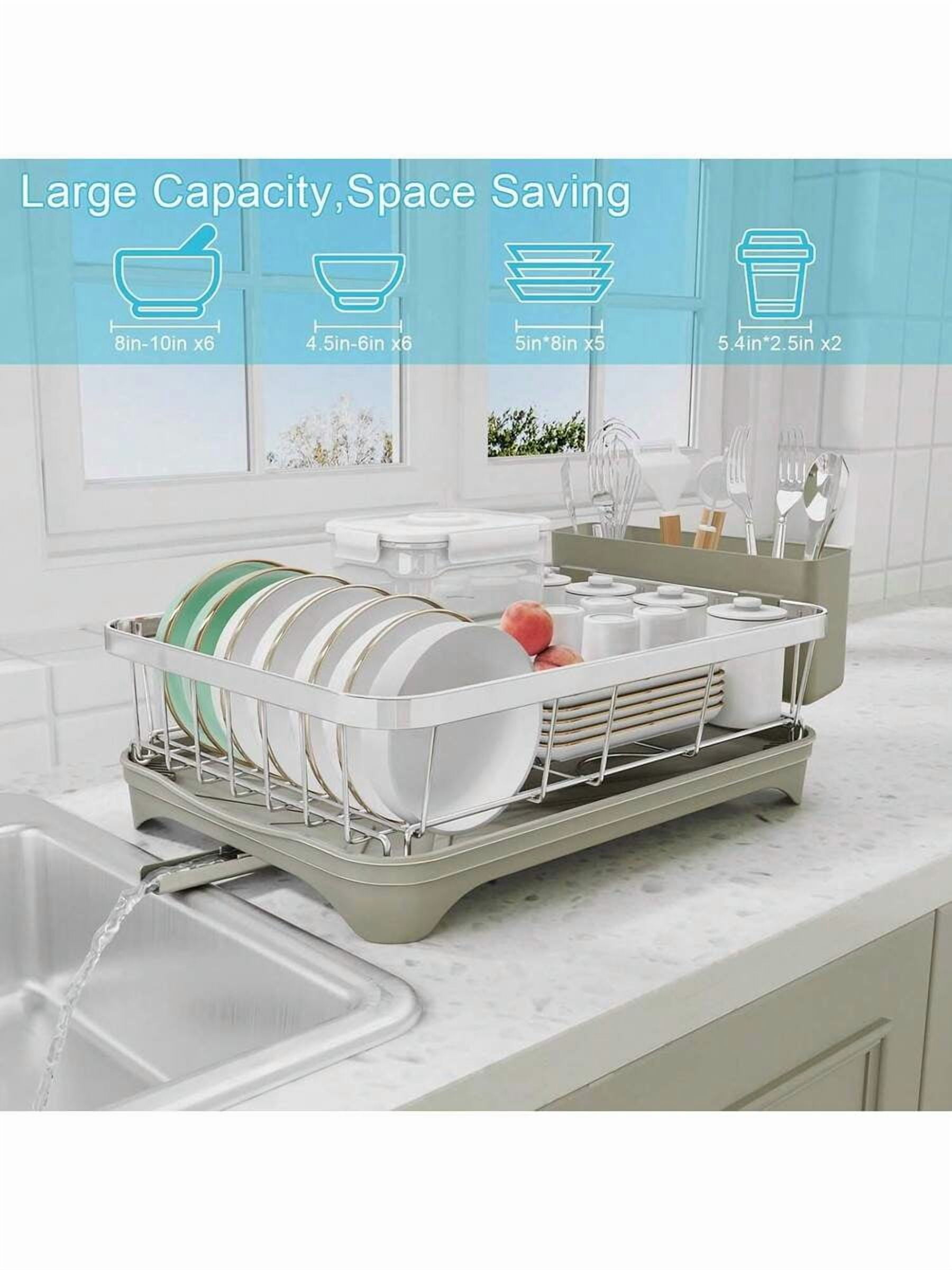 Dish Drying Rack 304 Stainless Steel Dish Rack With Drainboard,Space Spaving Auto-Draining Drying Racks For Kitchen Counter,Large Capacity Dish Racks For Bowls, Cups, Dish Drainer