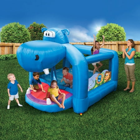 Banzai Happy Hippo Bouncer (Inflatable Jumping Bounce House Backyard Summer Bouncing Jump