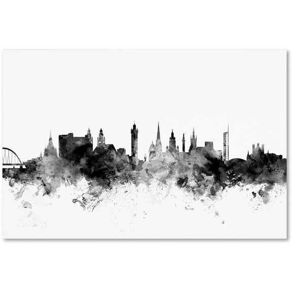 Trademark Fine Art "Glasgow Scotland Skyline B&W" Canvas Art by Michael Tompsett