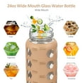 thumbnail image 5 of MUKOKO 24oz Glass Water Bottle, Motivational Water Tumbler with 2 Lids and Straw, Time Marker Reminder Silicone Sleeve, Amber, 5 of 7