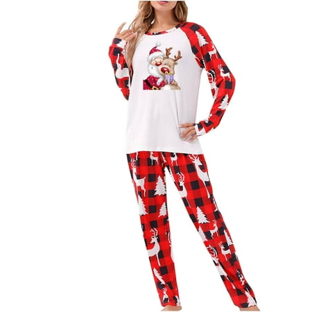

Honeeladyy Christmas Family Pajamas Parent-child Warm Christmas Set Printed Home Wear Pajamas Two-piece Mom Set Red Clearance under 5$