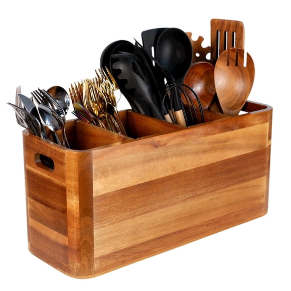 Organizador de utensilios de cocina de madera Brightdeer, madera de acacia