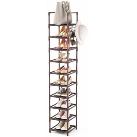 Tall Shoe Rack 10-Tier Narrow Shoe Shelf Storage for 10-15 Pairs Shoe and Boot Sturdy Shoe Storage Space Saving Corner Shoe Rack Organizer for Closet Entryway Living Room Brown