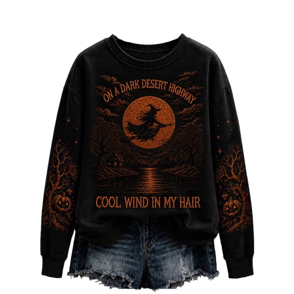 Halloween Salem Witch Broom Sweatshirt for Women Halloween Salem 1692 Spooky Season Shirts Crewneck Vintage Scary Pullover Tops Complexion L