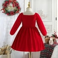 thumbnail image 4 of XBASW Baby Toddler Girls Christmas Velvet Dresses Fall Winter Long-Sleeved Casual Dresses Solid Color Tunic Shirts Dress for 1-5Y, 4 of 9