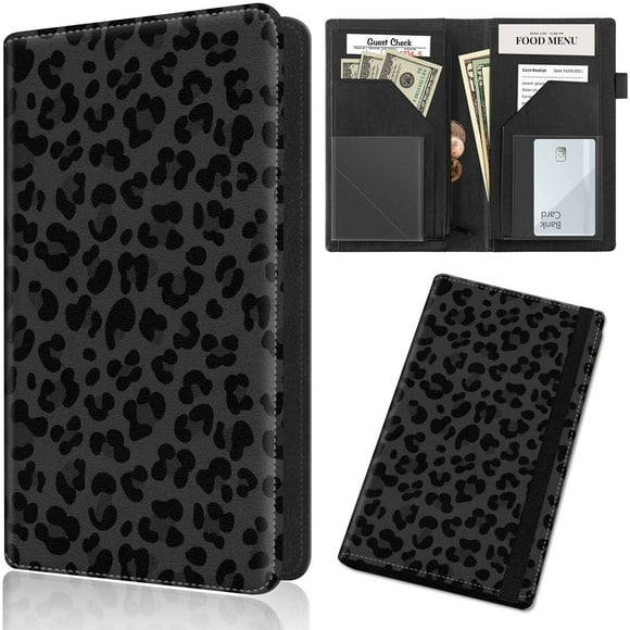 Server Book SDDFRHGH, 13 x 23 cm, piel sintética, estampado de leopardo, color negro