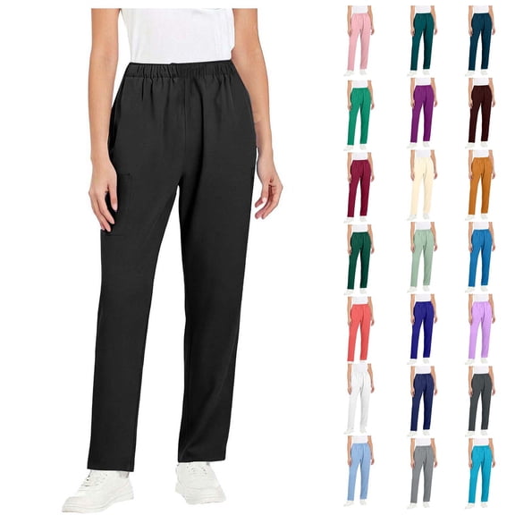 SROBPTY Women Solid Straight Leg Stretch Waist Work Nurse Uniform Trousers with Pockets Army Green, XXXXL