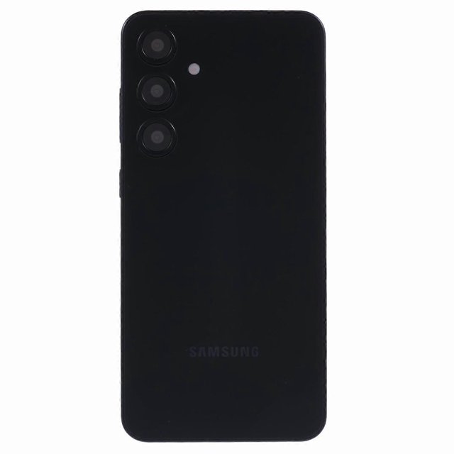 for samsung galaxy s24 fe color screen dummy phone shooting counter display toys (without logo) - bl modelo de exhibición negro visto de espalda en vista centrada, silueta rectangular con esquinas redondeadas, tres lentes de cámara en columna y orificio de flash en la esquina superior izquierda; acabado trasero liso sin logo y marco delgado; apto para display de mostrador, prueba de fundas o juguete didáctico para niños.