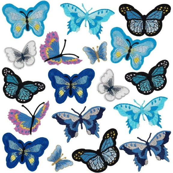 18pcs Butterfly Iron on Patches 9 Style Butterfly Embroidery Patches Blue Butterfly Embroidered Applique Badge Butterfly Sew on Repair Patches