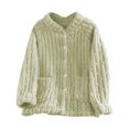 thumbnail image 2 of Women Plaid Pajama Flannel Plush Crew Neck Button Down Cardigan Thick Thermal Fall Winter Home Wear With Pockets (L, Mint Green), 2 of 6