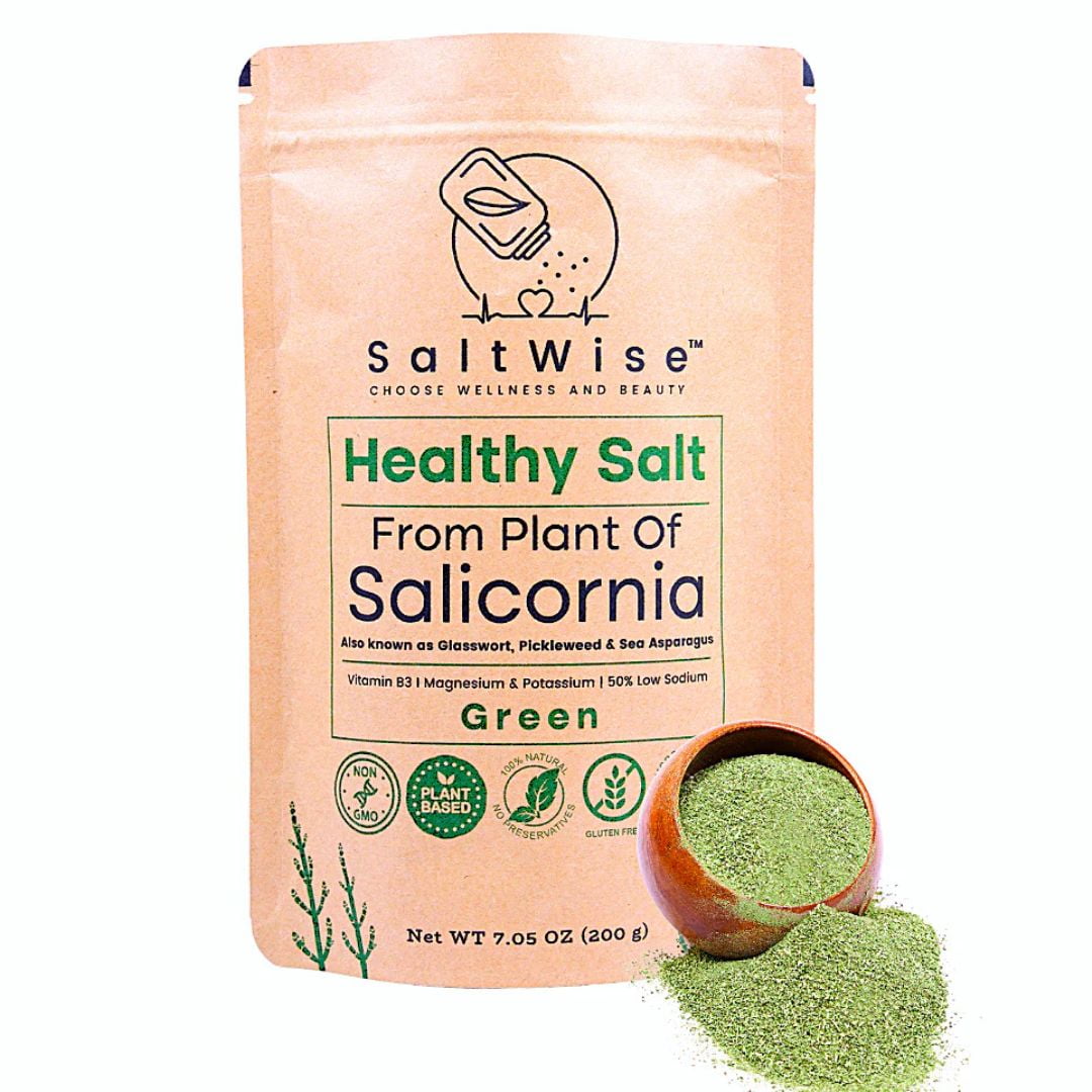 SaltWise Green Salt – 50% Less Sodium, Plant-Based Salt Substitute, 100% Dehydrated Salicornia, Umami (Pack of 2)