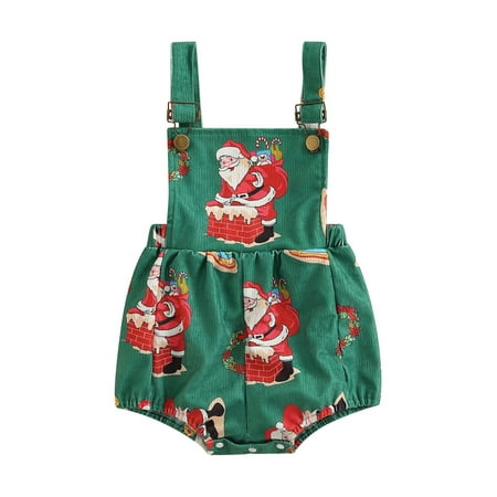 

Baby Girl Suspender Corduroy Rompers Christmas Print Casual Newborn Toddler Sleeveless Jumpsuit