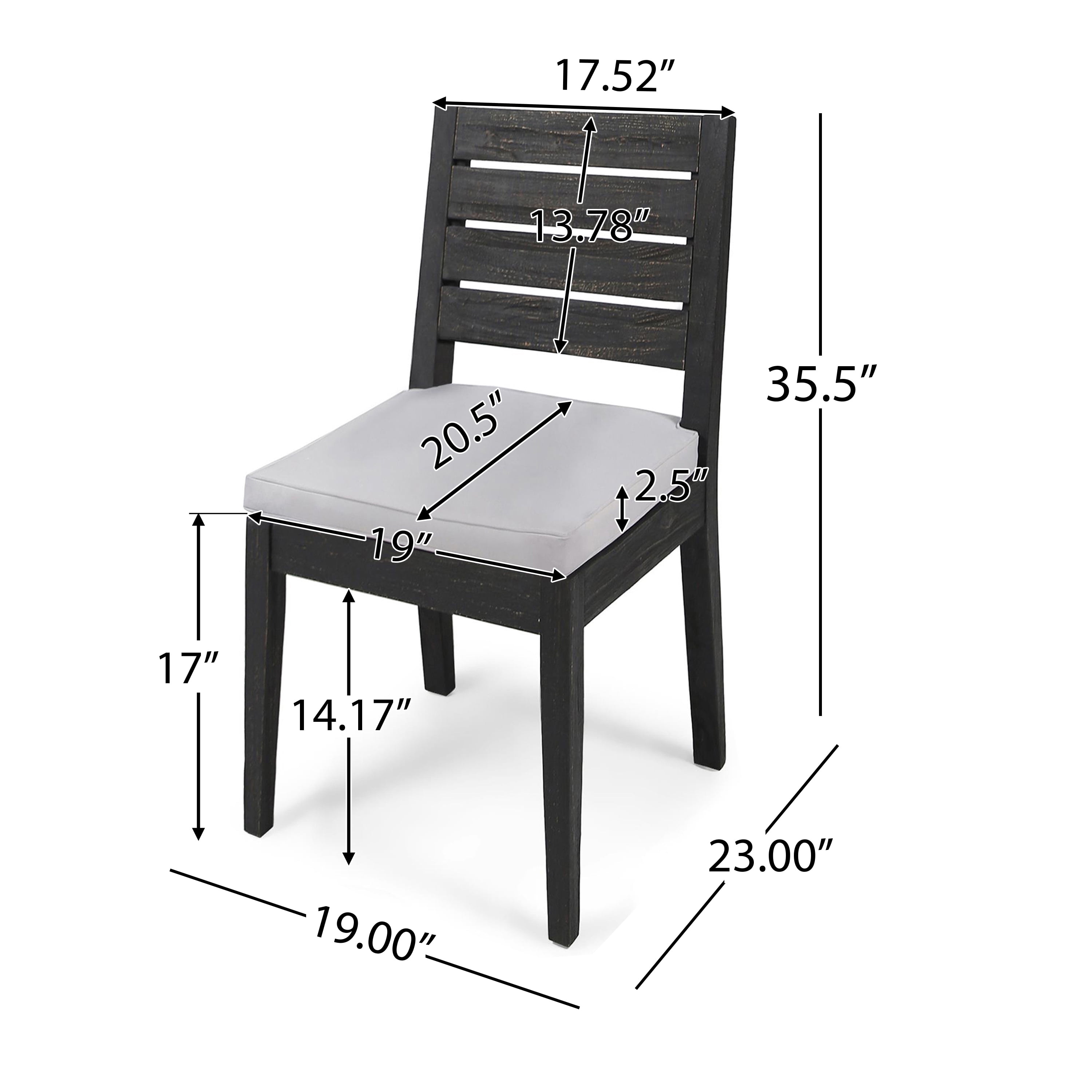 Outdoor Armless Cushioned Dining Chair Set of 2, Sandblast Wood Frame Leisure Seats for Patio Garden, Dark Gray and Light Gray