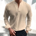 thumbnail image 2 of YUGYXL Men's Solid Color V Neck Business Work Shirts Casual Long Sleeve Casual Pullovers Loose Dress Shirt Khaki XXL, 2 of 8