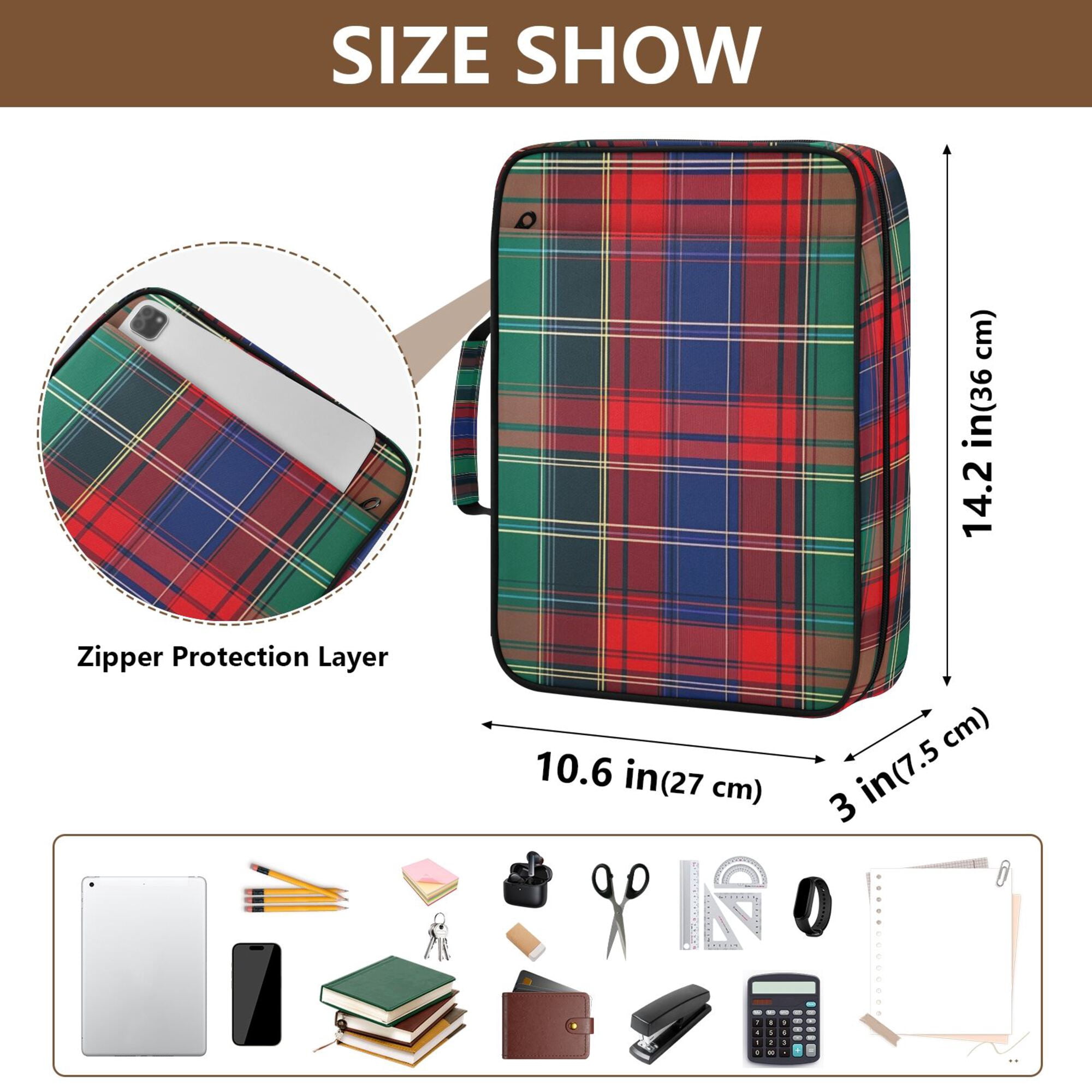 FORMRS Accordion File Folder A4 Size 7-Pocket Expanding Document Organizer Bag with 3 Ring Binder, Red Green Pattern