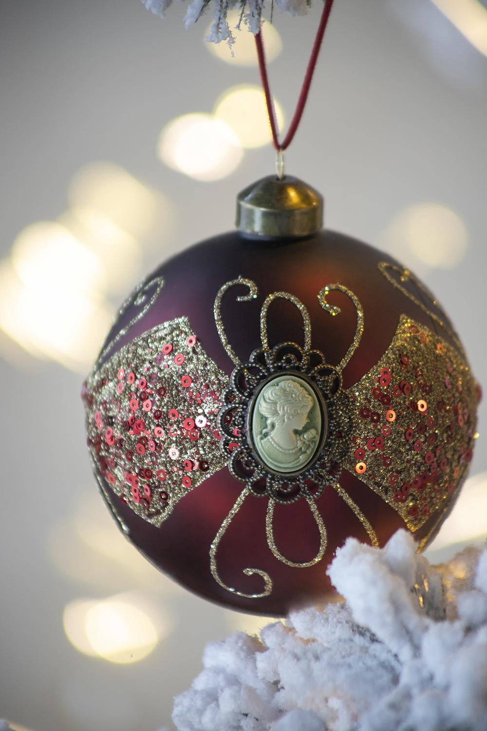 Set of 6 Glass Christmas Ball Ornaments with Glitter and Painting Design by Riccardo Tree Decor
