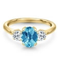 thumbnail image 3 of Gem Stone King 1.96 Ct Oval Checkerboard Swiss Blue Topaz White Topaz 18K Yellow Gold Plated Silver Ring, 3 of 6