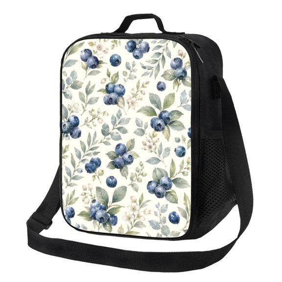 Blueberry Floral Lunch Bag Insulated Thermal Lunch Box with Shoulder Strap & Handle for Women and Men
