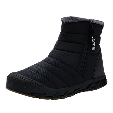

Povozer Mens Snow Boots Waterproof Winter Boots for Men Lined Warm Ankle Boots Zipper Closure Slip on Outdoor Boot(Black 11)