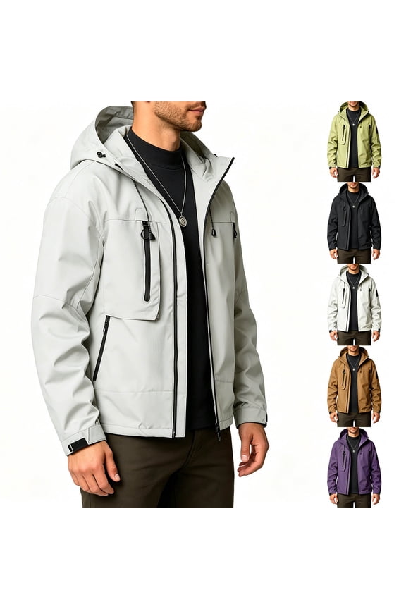 Hiking Hooded Jackets Men - Waterproof Windbreaker - Adjustable Cuffed Sleeve - Full Zip - Cycling Stylish Rain Coat - Fall Clothes - Plus Size Outerwear