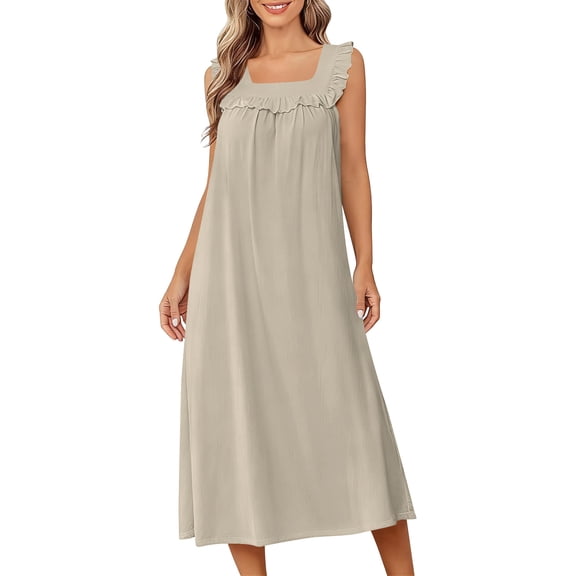 GUACER Womens Sleep Dress Cotton Casual Sleeveless Long Nightgowns Victorian Loose Fit Soft Maxi Dress for Ladies