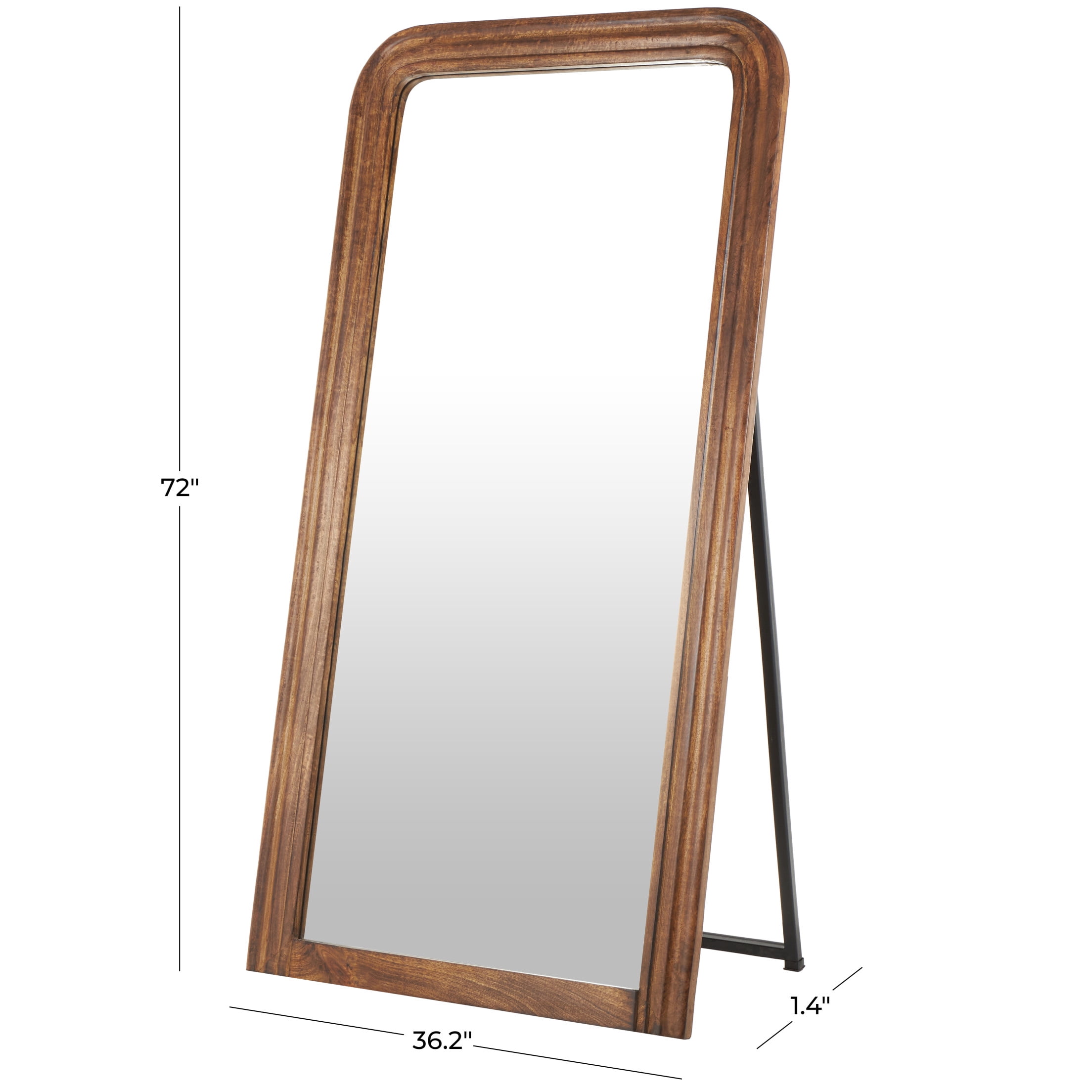 DecMode 36" x 72" Brown Mango Wood Distressed Floor Mirror with Carved Grooves