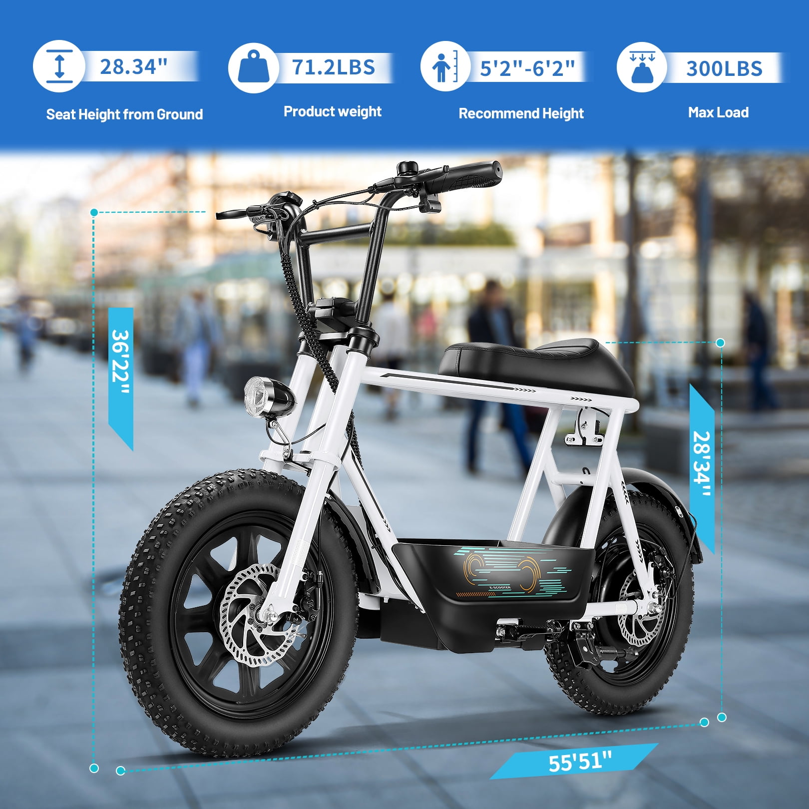 SANOPY Electric Scooter with Seat for Adults, 350W Motor up to 15 Miles Range 20 Mph, 16" Fat Tire for All-Terrain, Motorcycle Style E-Scooter for Commuting with Carry Basket, White