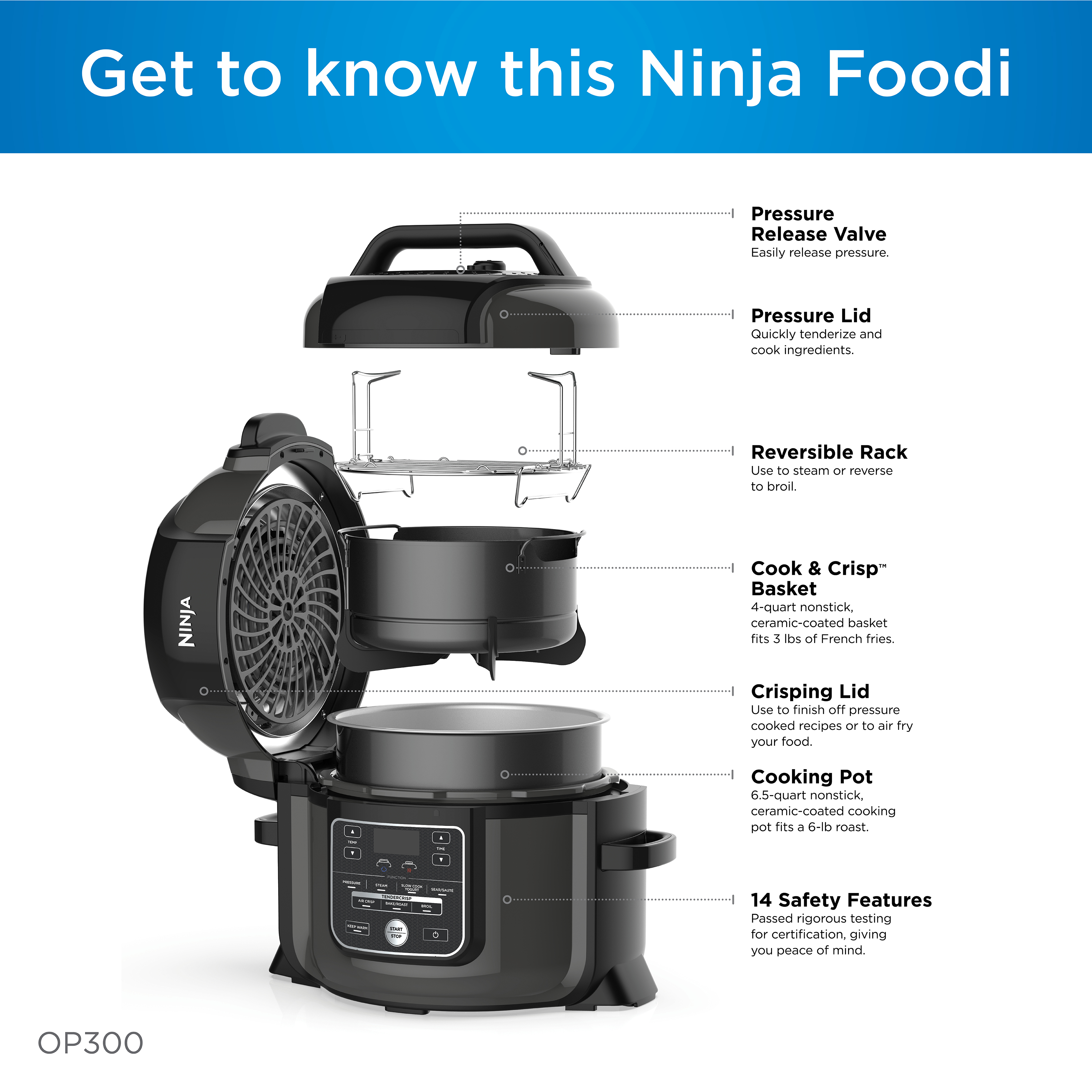 Ninja® Foodi TenderCrisp 8-in-1 6.5-Quart Pressure Cooker, OP300 - image 9 of 13