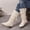 Beige, variant on Women Slouchy Boots Fall Winter Trendy Woven Fringe Faux Suede Solid Color Pointed Toe Boho Chic Comfort Casual Tall Knee High Booties with Side Zipper Coffee 42