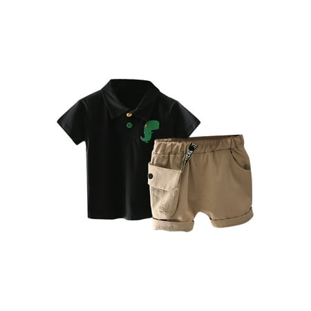 

Canrulo Summer Toddler Baby Boys Clothes Dinosaur Print Short Sleeve T Shirts Tops Shorts Sets Black 5-15 Months