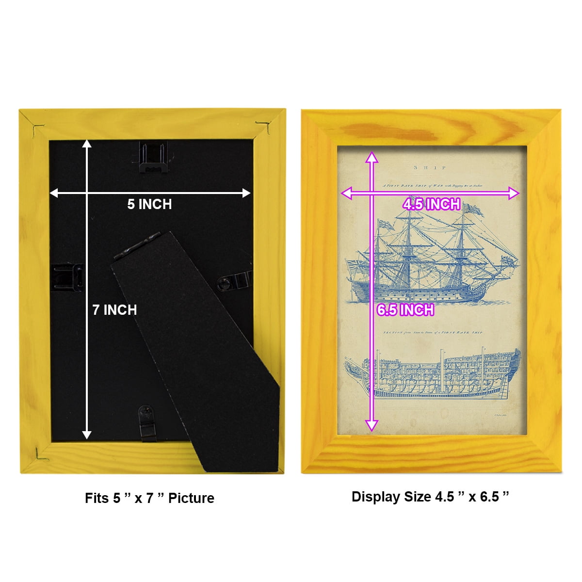 Vintage Ship Blueprint -Framed Print w/glass-Sunflower Yellow