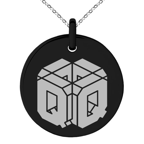 Stainless Steel Letter Q Initial 3D Cube Box Monogram Engraved Small Medallion Circle Charm Pendant Necklace