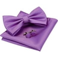 thumbnail image 1 of LAICAIW Mens Solid Color Double Fold Pre-tied Bow Tie and Pocket Square Cufflink Set with Gift Box, 1 of 6