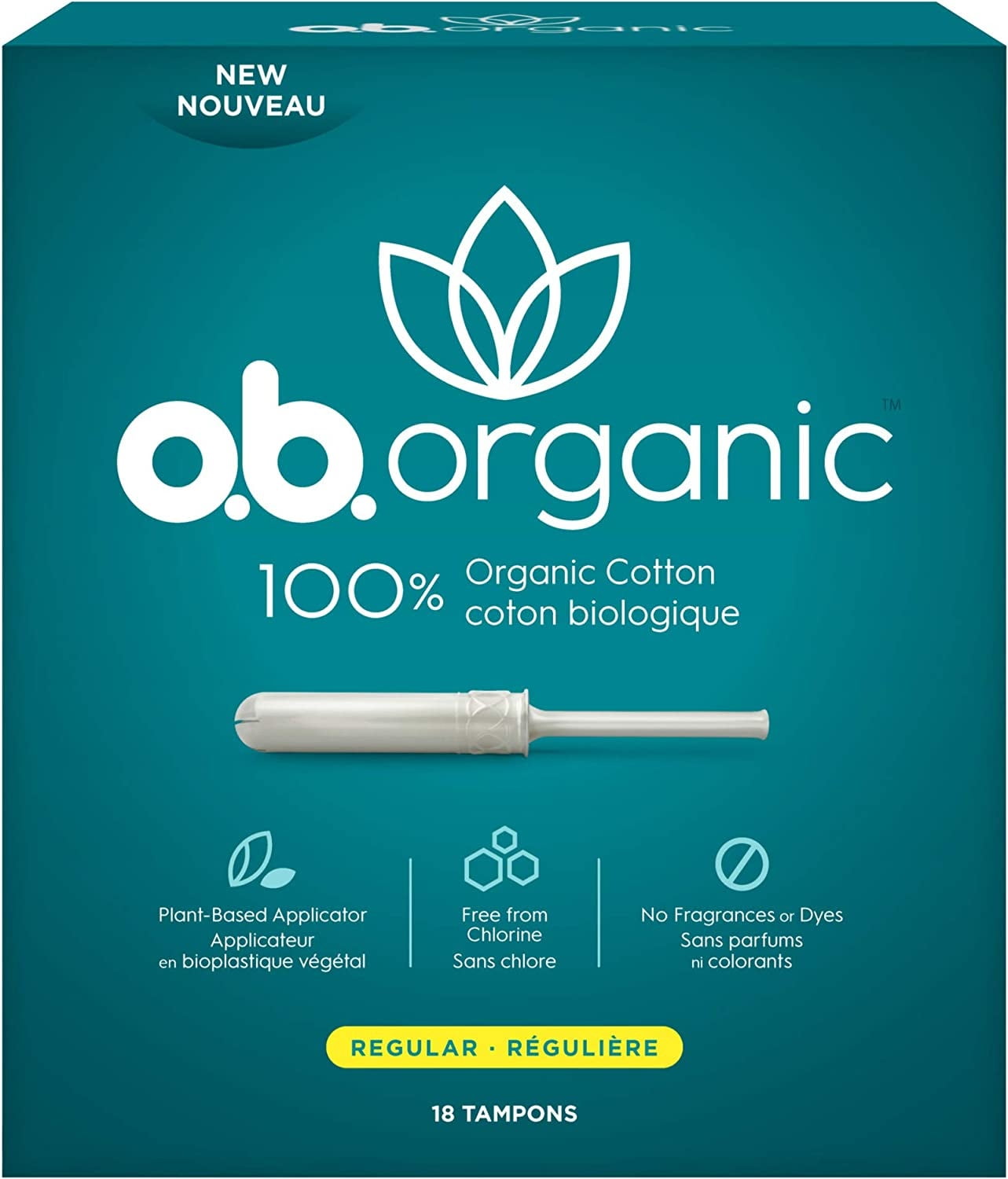 o.b. Organic Tampons, Regular, 18 count