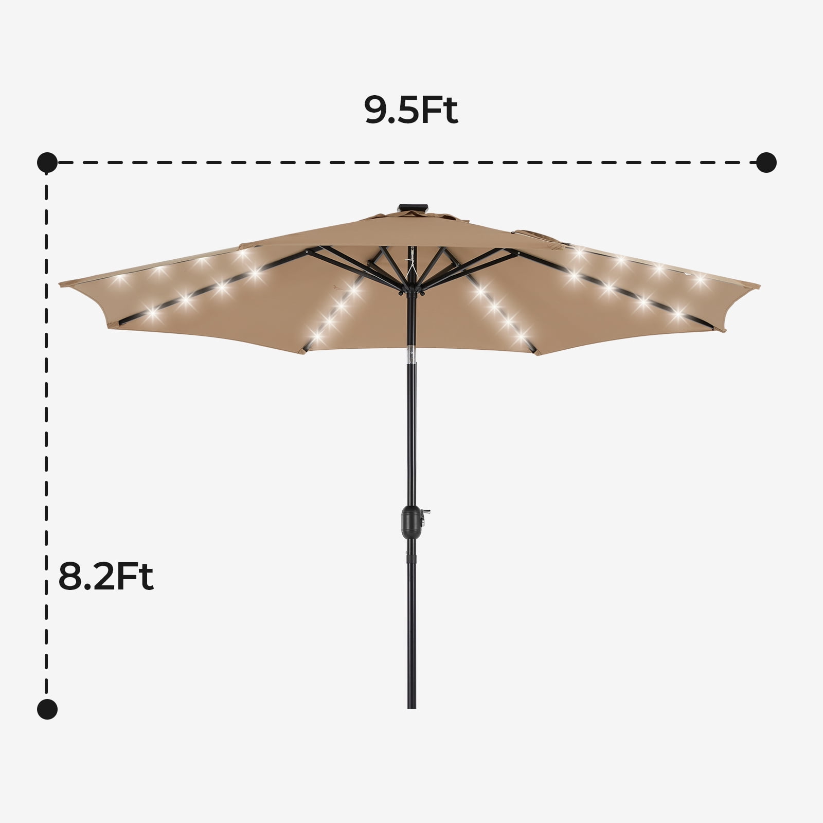 Alvantor 10ft Solar LED Lighted Patio Umbrella, Table Umbrella with 32 Lights, Push Button Tilt, UV-Resistant Canopy, for Deck, Garden, Pool, Café
