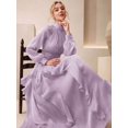 thumbnail image 6 of Mauve Purple Womens Elegant Long Sleeve Pleated Maxi Dress With Ruched, 6 of 6