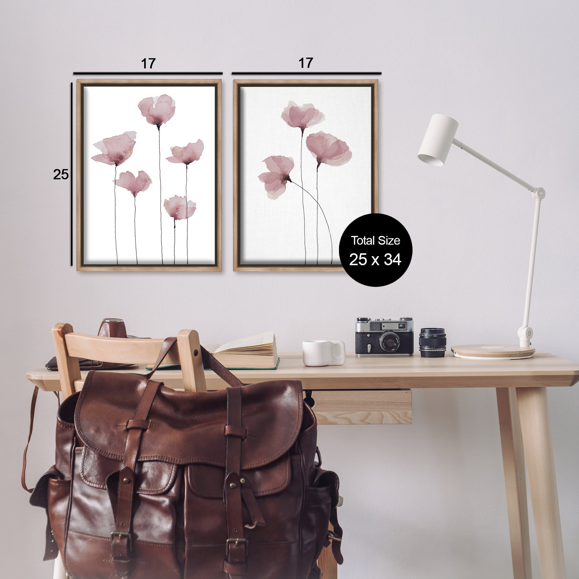 Stupell Industries Poppies Standing Tall Floral & Botanical Painting Brown Floater Framed Canvas Art Print Wall Art, 17 x 25, Set of 2