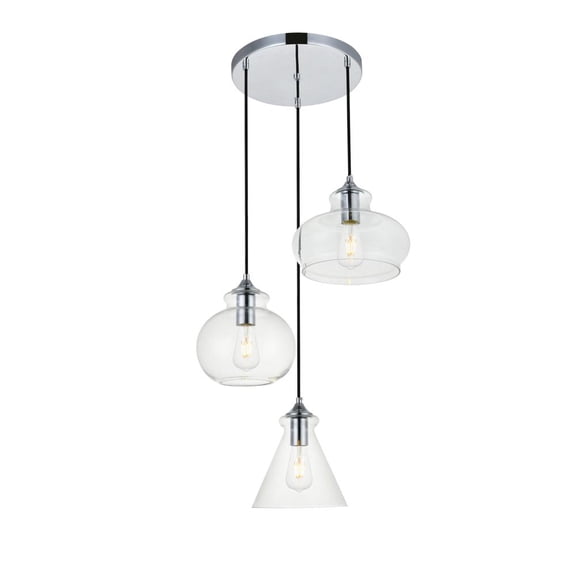 Destry 3 Lights Chrome Pendant With Clear Glass