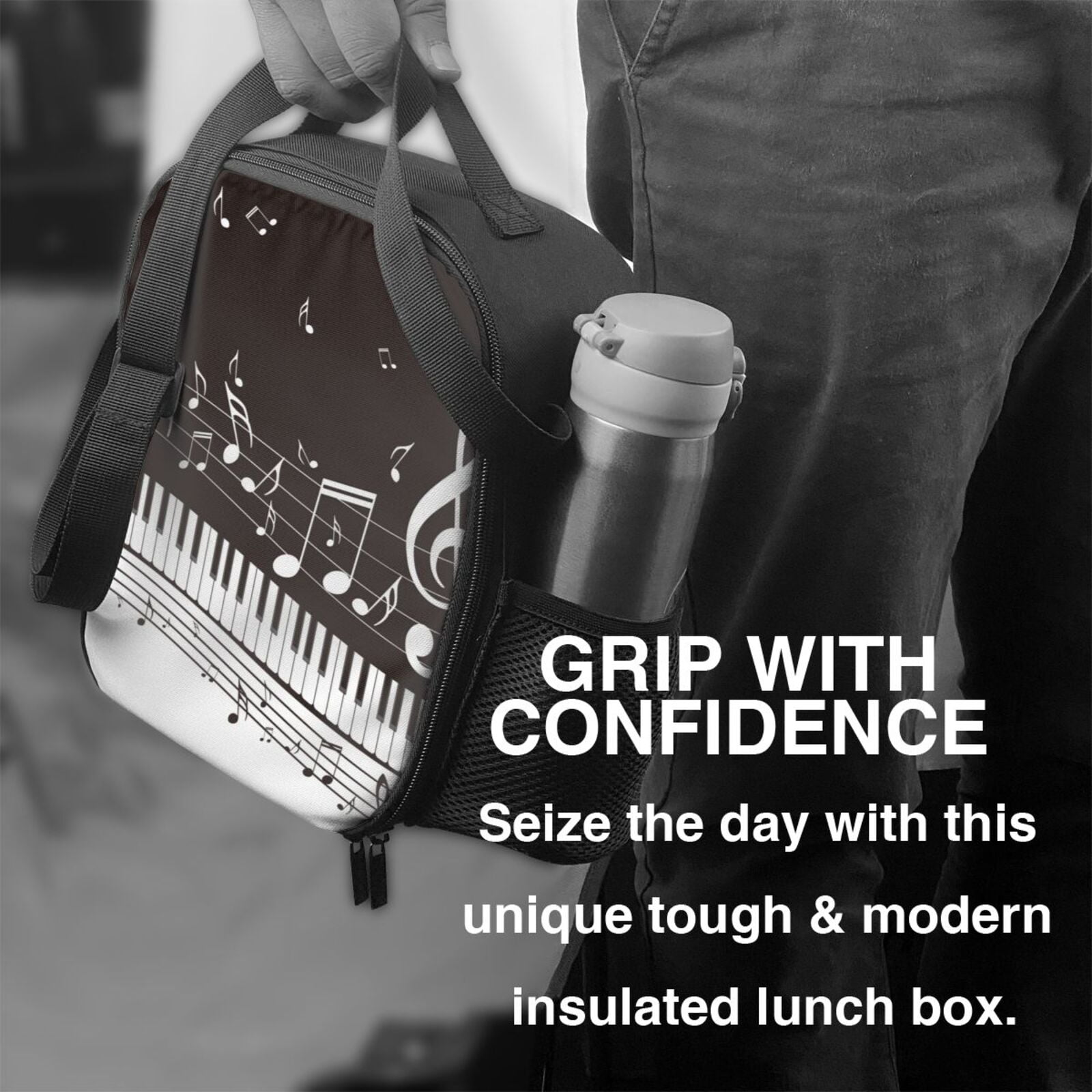 Defioc Piano Keys With Musical Notes Print Lunch Box for Men & Women, Insulated Lunch Bag Thickened Thermal Leakproof Lunch Tote Bag for Adult Office Travel Picnic