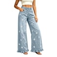 thumbnail image 2 of Axiiglly Wide Leg Jeans for Women High Waisted Straight Ruffle Hem Jeans with Pockets Vintage Baggy Trendy Denim Pants, S-3XL, 2 of 7