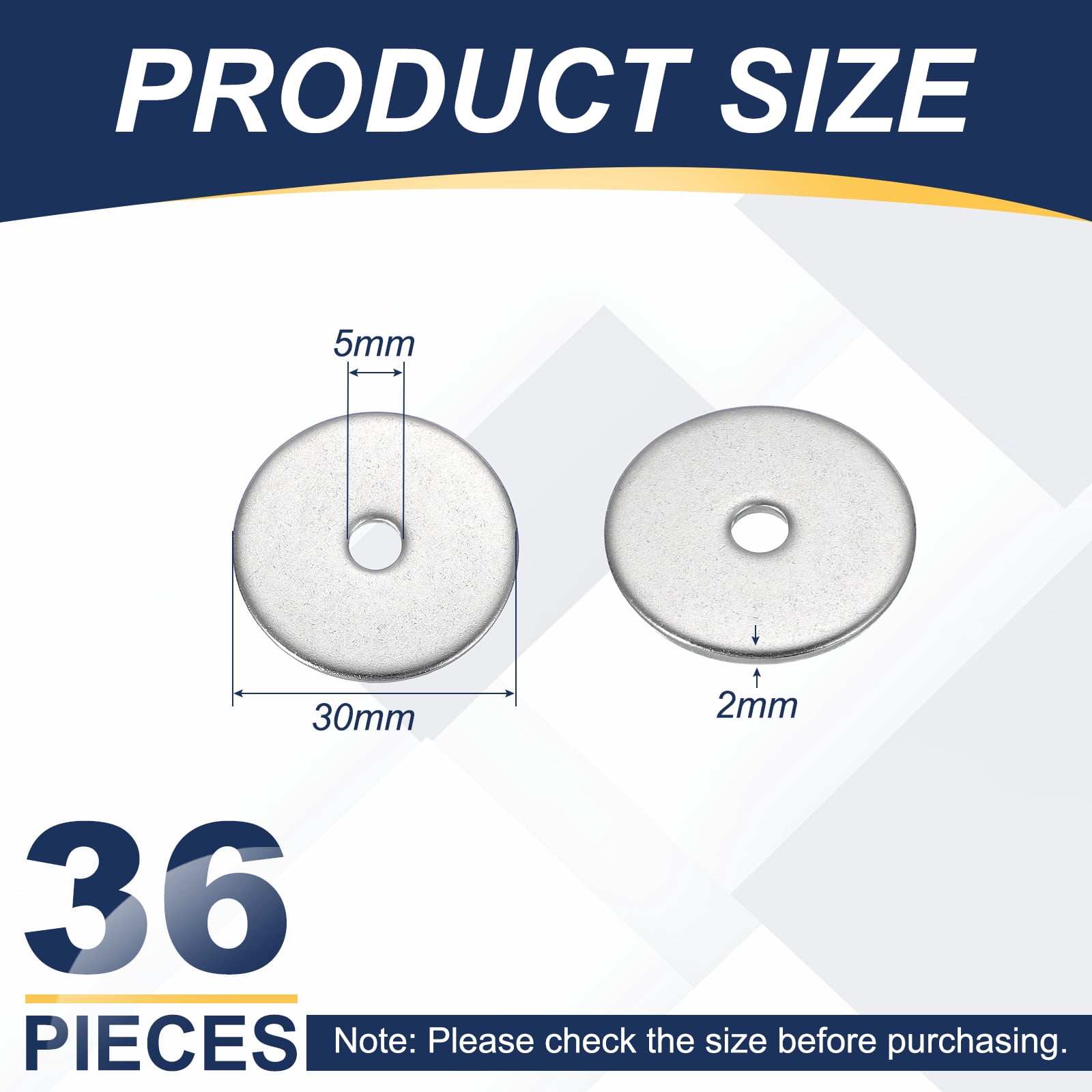 Uxcell M5 x 30mm Metal Screw Washers Set, 36Pcs 304 Stainless Steel Flat Washers