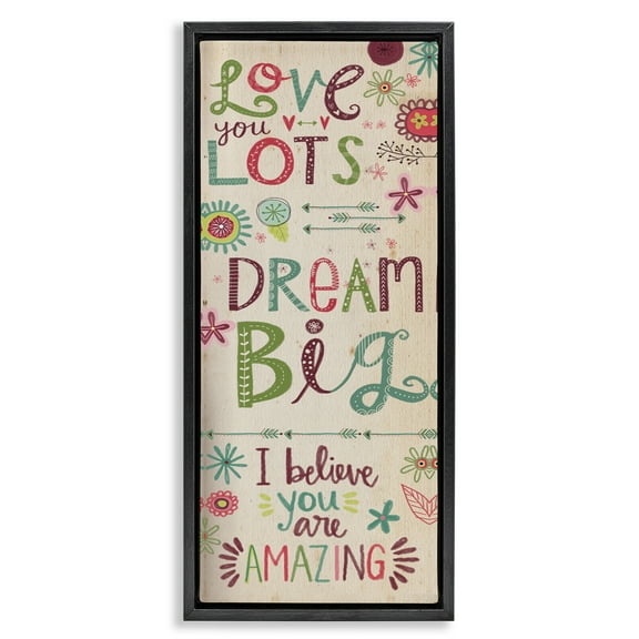 Stupell Industries Encouraging Floral Dream Big Art for Kids Painting Black Floater Framed Canvas Art Print Wall Art, 11 x 25