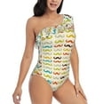 thumbnail image 3 of Haiem Colorful Mustache Women's One Piece Swimsuits Tummy Control One Shoulder Bathing Suits Ruffle Swimwear-Large, 3 of 8