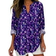 thumbnail image 2 of Women Shirts Boho Floral Shirts For Women Spring Casual Long Sleeve V Neck T Shirts Loose Fit Cotton Tops Blouses,Purple Women Shirts M, 2 of 4