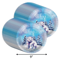 Our Little Polar Bear Turns One 1st Birthday Party Supplies Large 9" Paper Plates in Bulk 32 Piece