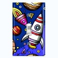 thumbnail image 1 of Metal Light Switch Wall Plate Outlet Cover (Spaceship UFO Astronaut Rocket Outerspace Star Dark Purple- Single Toggle), 1 of 2